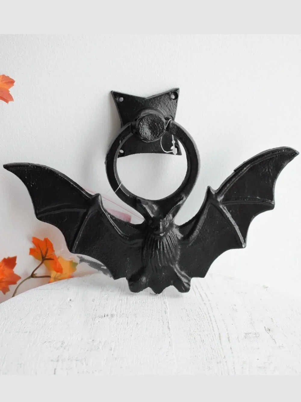 Rustic Gothic Black Cast Iron Metal Vampire Bat Door Knocker Halloween Decor